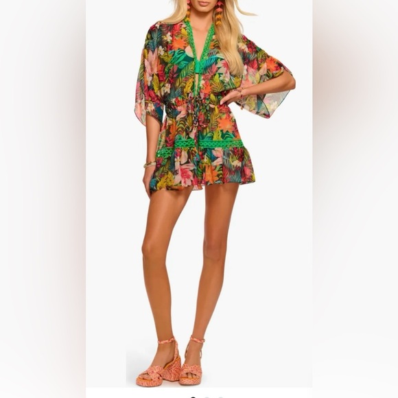 New! Ramy Brook Madge Multicolor Tropical Floral Swim Coverup Minidress 🌻 Large - Picture 4 of 16